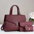 3-piece burgundy leather tote bag set with textured croc-embossed finish and gold hardware - 31*13*21*15cm / Burgundy