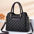 Classic checkered tote bag with golden hardware and adjustable crossbody strap - Black Lattice