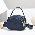 Detail of navy blue quilted nylon crossbody bag with three golden metal zippers - 19*7*13cm / Blue / Quilted