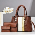 Brown crocodile embossed 3-piece bag set with white and gold texture highlights - 26*12*19*15cm / Handbag Wallet And Card Holder / Earthy Yellow