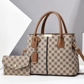 Set borsa a mano e portafoglio con motivo a scacchi e stampa floreale chic - Stile a Quadri Cachi