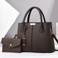 Set borse tote vintage marroni con motivo a griglia e pochette coordinata - Stile Rombo Caffè