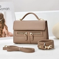 Taupe Saffiano leather Kelly bag with golden hardware and dual shoulder straps - Khaki / 21*8*13