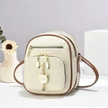 Mini cream faux leather backpack for women with brown trim and three zipper compartments - 16*9*20 / Off White
