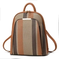 Mochila grande de rayas retro con adornos de cuero marrón y cremalleras doradas - Amarillo Tierra