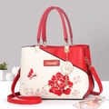 Bolso estructurado en rojo y blanco con bordado de peonías y colgante de borla con perlas - Estilo 1-Rojo
