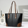 Minimalistische große Leder-Einkaufstasche in Schwarz und Braun Kontrast für Damen - 30cm x 12cm x 25cm / Schwarz