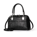Schwarze Handtasche in Kroko-Optik mit silbernen Beschlägen und abnehmbarem Gurt - 30*12*18 / Schwarz