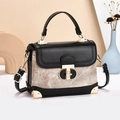Square two-tone crossbody handbag with marble texture fabric and gold metal turn lock - 20x8x15