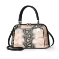 Beige faux snake and crocodile skin handbag with black handles and silver hardware - 30*12*18 / Beige