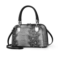 Gray faux snake skin shell handbag with elegant black handles and silver hardware - 30*12*18 / Gray