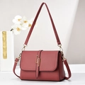 Elegant reddish-brown lychee leather crossbody bag with golden rectangular metal buckle - Style 2 (Interlocking Square Buckle) / Pink