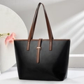 Bolso tote minimalista de cuero negro y marrón de gran capacidad para el día a día mujer - Negro
