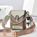 Mini crossbody bag with green patent leather flap and khaki crocodile texture finish - Gray