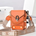 Orange faux crocodile leather mini crossbody bag with wide strap and golden hardware - Khaki/Earth Yellow