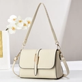 Chic beige lychee leather crossbody bag featuring a classic gold geometric metal lock - Style 2 (Interlocking Square Buckle) / Off White