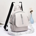 Detail of grey lychee textured leather backpack with wave patterned wide strap - Light Gray