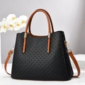 Minimalistische schwarze Web-Handtasche mit braunen Griffen und Umhängeriemen - 30*14*26 / Schwarz