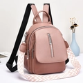 Dusty rose PU leather backpack with荔枝 texture and geometric wide shoulder strap - Pink