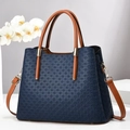 Blaue Tragetasche mit geometrischem Webmuster und braunen Tragegriffen für elegante Damen - 30*14*26 / Blau