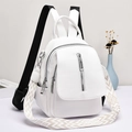 Sac à dos minimaliste en cuir blanc avec sangles tissées géométriques et zips argentés - Blanc