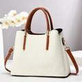 Elegant cream woven handbag with brown handles and gold hardware on a minimalist display - 30*14*26 / Pure White