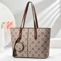 Borsa tote retrò con stampa monogramma, finiture in pelle marrone e nappa decorativa - Cachi