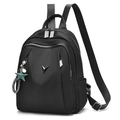 Women's black nylon dual-purpose travel backpack with V-logo and star pendant charm - Metal V-Shape Decoration Style (Style 2)