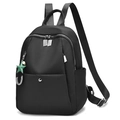 Black Oxford cloth travel backpack for women with green star charm and multiple pockets - Horizontal Zipper Front Pocket Style (Style 4)