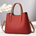 Chic dark red woven texture tote bag with brown leather handles and adjustable strap - 30*14*26 / Wine Red