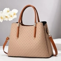 Elegant khaki cross-textured tote bag with contrasting dark brown straps and gold hardware - 30*14*26 / Khaki