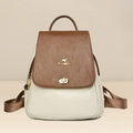 Chic two-tone backpack in beige and brown lychee grain leather with golden hardware - Beige/Brown with Kangaroo Logo and Lock