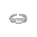 Offener Ring aus S925 Sterlingsilber mit Mondstein und blauem Zirkonia-Stein - Einstellbar Offen / Weißgold