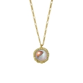 Minimalist S925 silver necklace with golden Figaro chain and moonstone pendant - Gold - Synthetic Moonstone