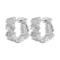 Minimalist S925 sterling silver hoop earrings with irregular lava texture finish - Silver