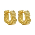 Minimalist gold S925 sterling silver hoop earrings with irregular lava texture finish - Gold