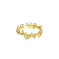 Gouden olijftak open verstelbare ring van S925 zilver met gedetailleerde bladtextuur - Verstelbaar Open / 18K Goud