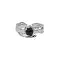 Ring aus S925 Sterlingsilber mit rundem schwarzem Onyx in verstellbarem offenem Design - Einstellbar Offen / Platinsilber (Schwarzer Achat)