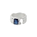 Irregular S925 sterling silver ring with rectangular blue zircon in adjustable open style - Silver With Blue Stone