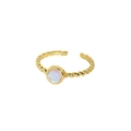 Vintage S925 Silberring mit gedrehtem Goldband und irisierendem Mondstein-Besatz - Einstellbar Offen / 18K-Gold