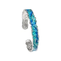 Brazalete abierto de plata S925 con textura de lava e incrustación azul degradado - Plata 925 / Plata Con Azul