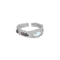 S925 Sterlingsilber Ring mit lila Zirkon und strukturierter Lavatextur - Platiniert (Verstellbar)