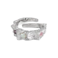 S925 sterling silver open ring with textured lava finish and colorful gemstone inlays - White Gold Color (Adjustable Open)