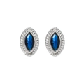 S925 sterling silver stud earrings with blue marquise cut zircon and twisted rope border - 925 Silver / White Gold