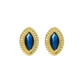 French vintage S925 silver earrings with twisted gold frame and blue marquise zircon - 925 Silver / 18K Gold