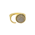 Minimalist S925 silver open ring featuring a round grey labradorite stone in gold finish - Adjustable / 18K Gold(JA671)
