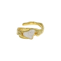 Anillo abierto de corazón en plata S925 minimalista chapado en oro con textura de remolino - Abierto ajustable / Oro de 18K (Corazón Blanco)