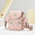 Bolso de móvil rosa bordado con margaritas, asa de perlas y correa de hombro ancha kapok - Rosa