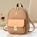 Chic two-tone mini backpack in khaki fabric and brown leather with gold metal lock - 22*11*27 / Orange