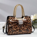 Leopard print handbag with crystal bow and metallic handle for women's crossbody style - L29 W12 H21 / Earthy Yellow